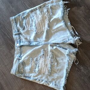 Distressed Light Blue Denim Shorts